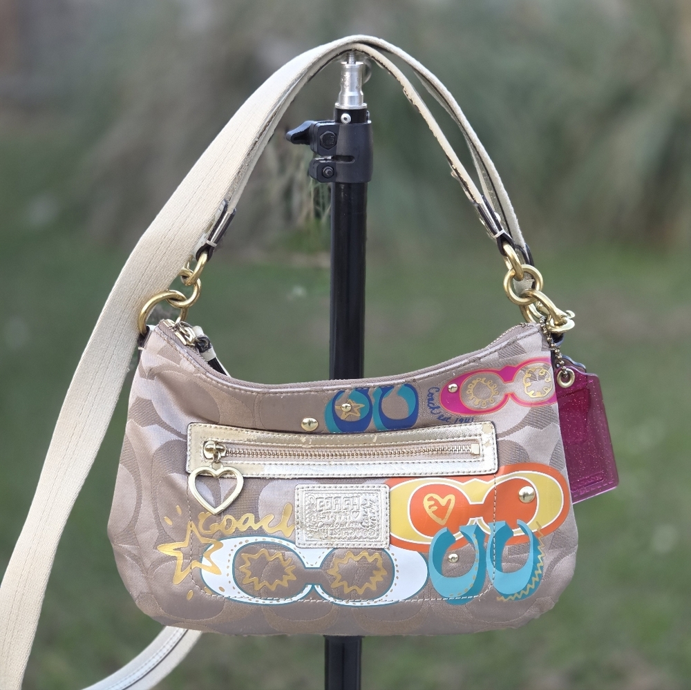 COACH Daisy Poppy Appliqué Hobo Shoulder / Crossbody Bag